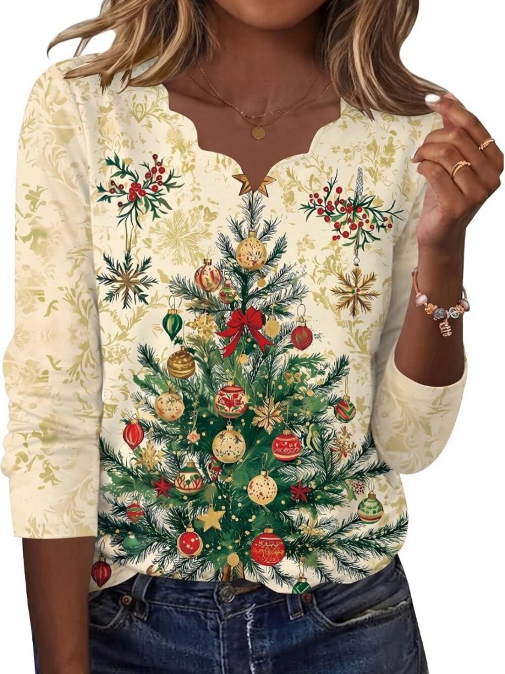 Festive Women's Long Sleeve Christmas Graphic Shirt - Holiday Casual Top